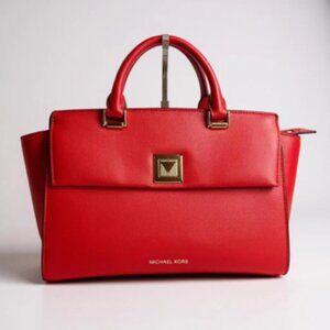 Michael Kors AUTHENTICATED Ava XL Saffiano Leather Satchel Red | Gold Hardware